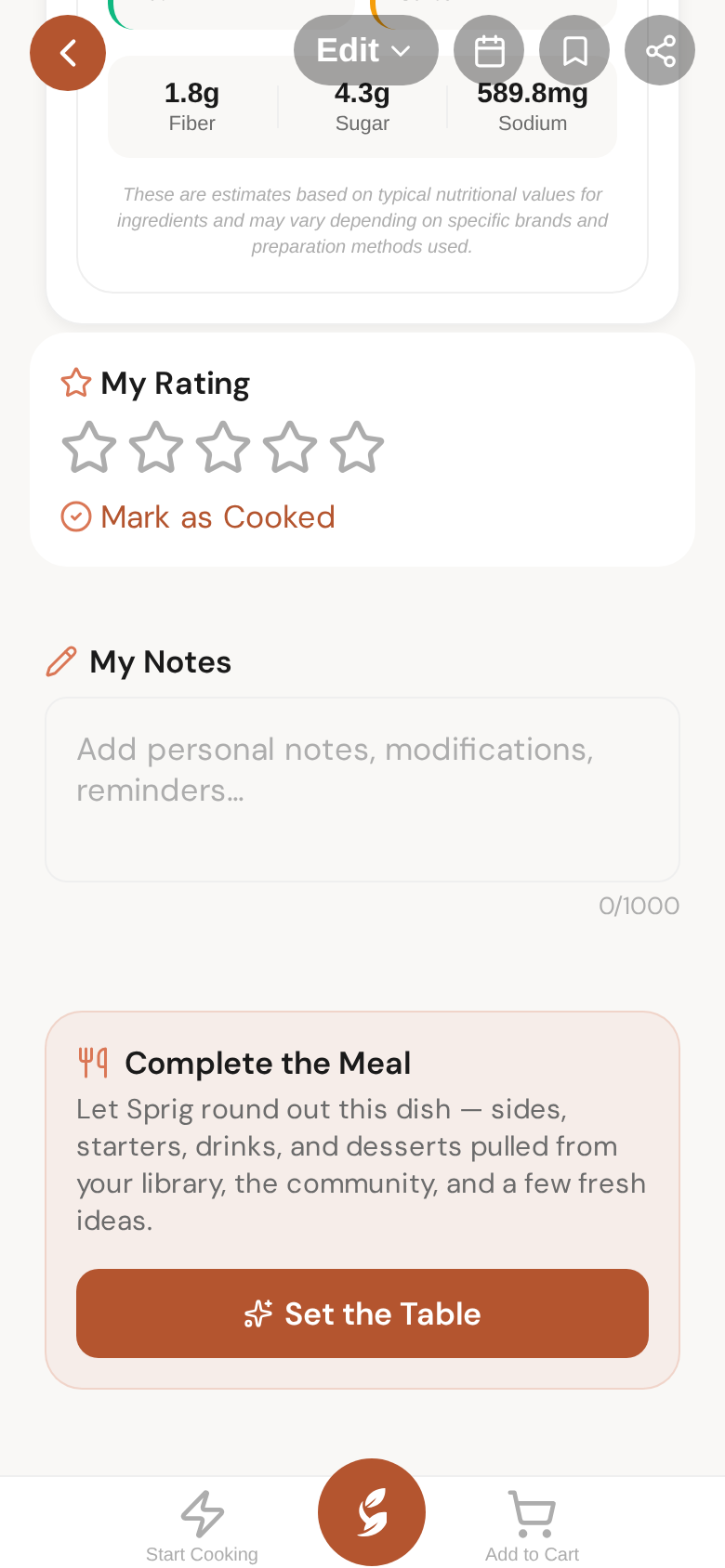 Complete the Meal, at the foot of every recipe