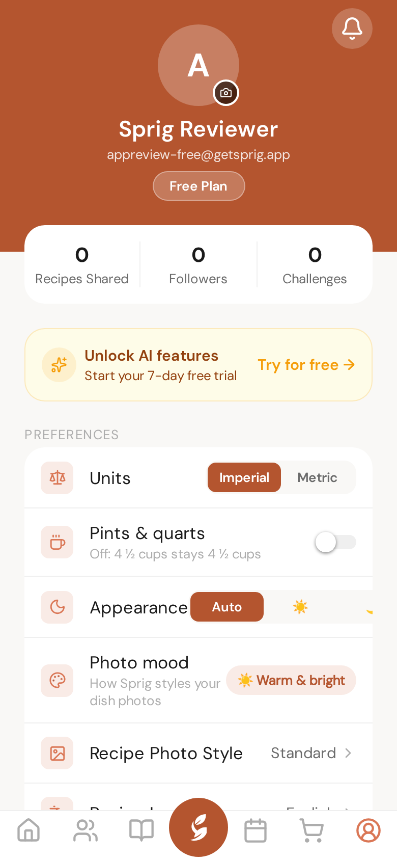 A free account — the plan you're on, and the trial whenever you want it
