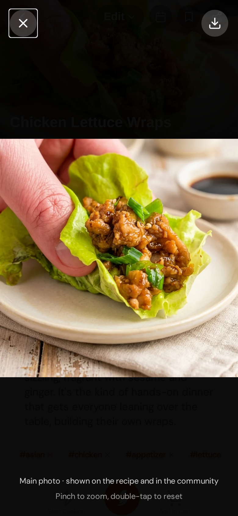 Once a recipe has more than one photo, swipe the main photo to browse — tap for full screen