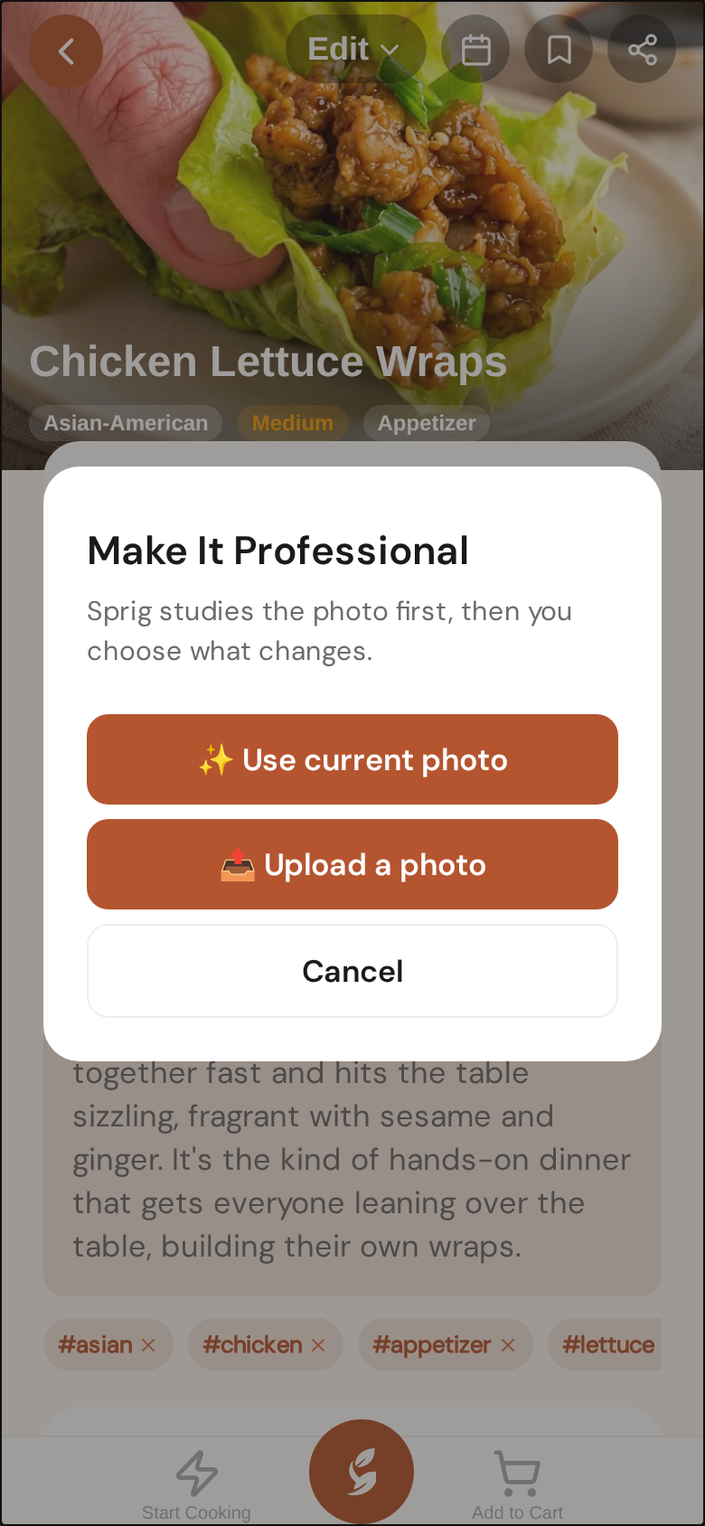 Make It Professional — Sprig studies your photo first, then you choose how much freedom it gets