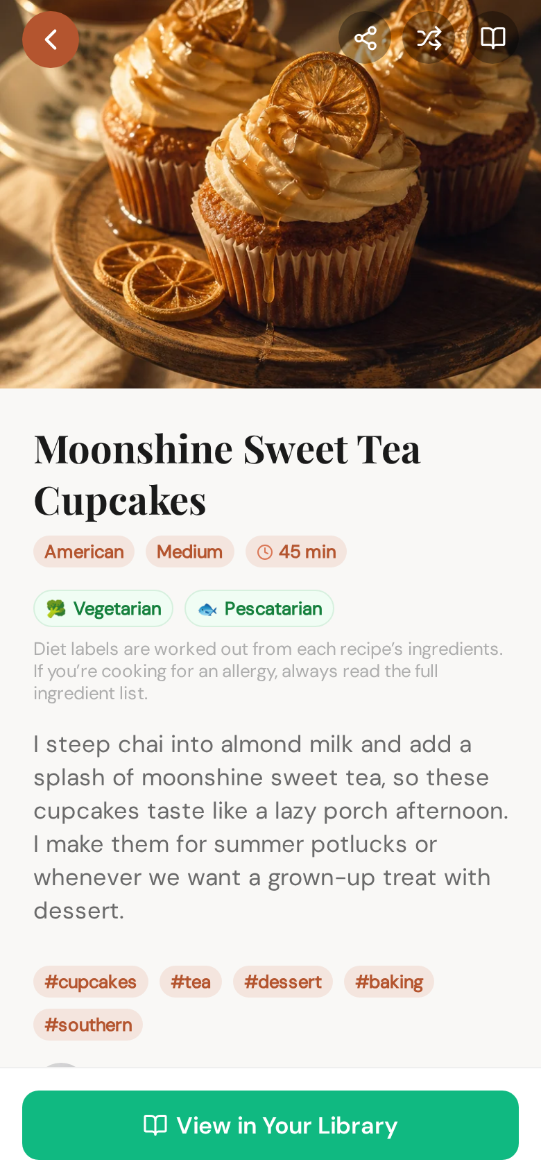 The source, credited and linked, on the shared recipe — it can't be removed