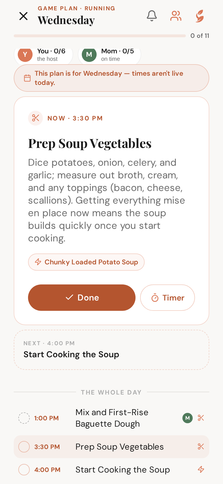 The kitchen strip while you cook — every chef's progress and state