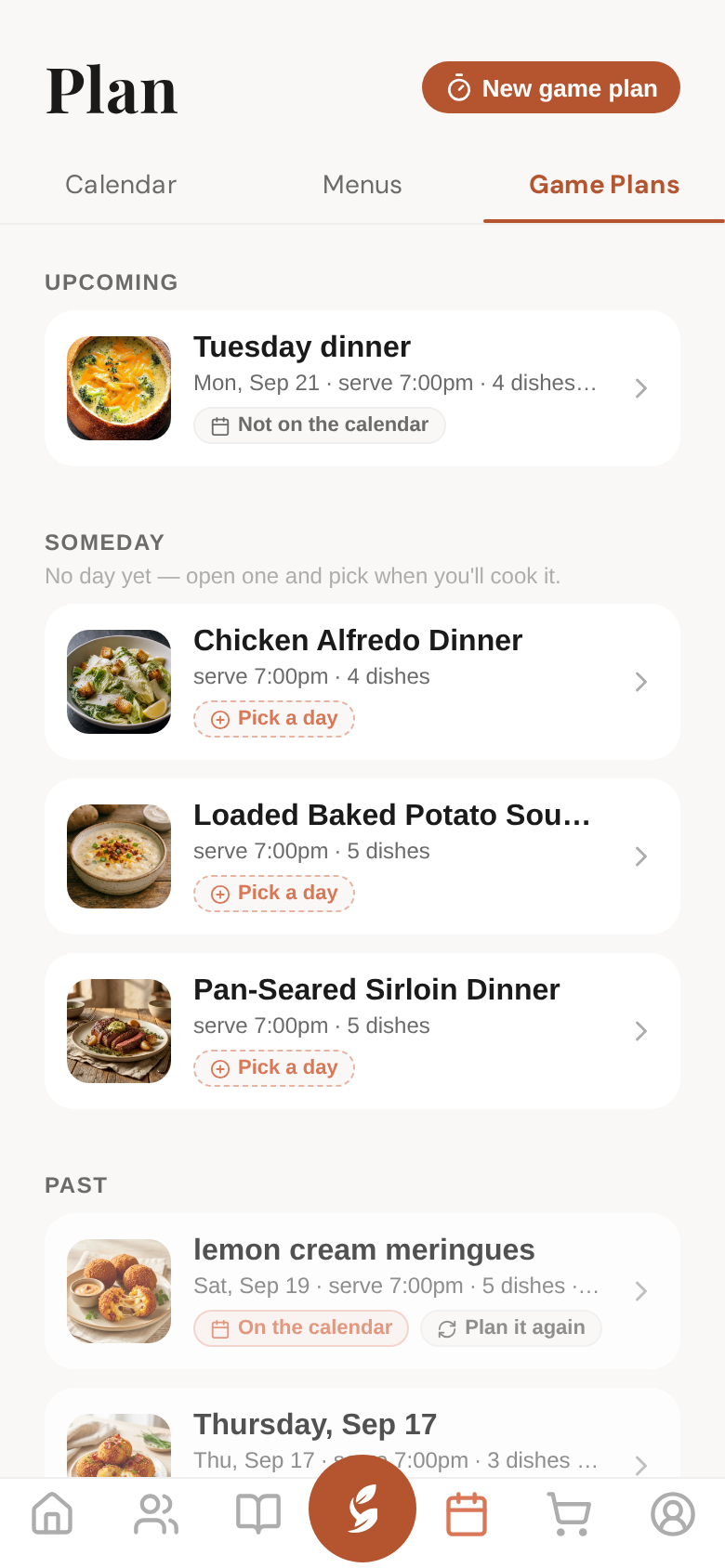 Tonight, upcoming, someday and past — every plan you've made