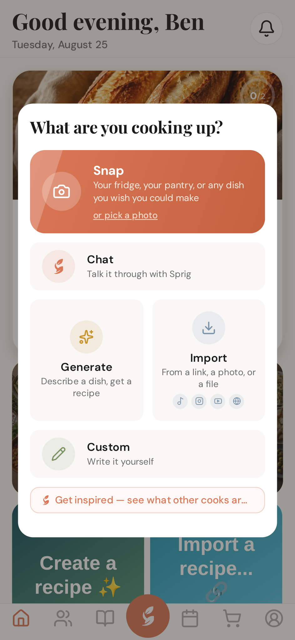 The create sheet — five ways in
