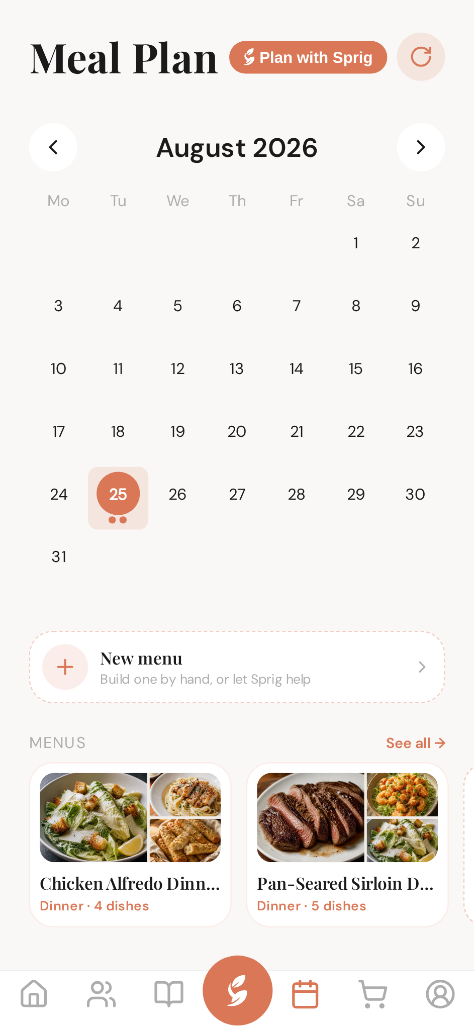Month view with your planned meals