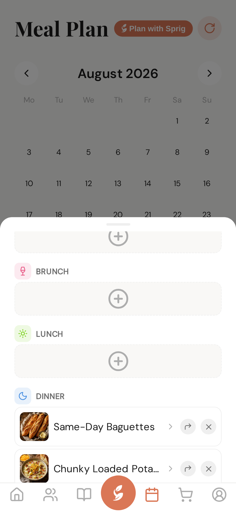 The day sheet — slots, entries, and Move buttons