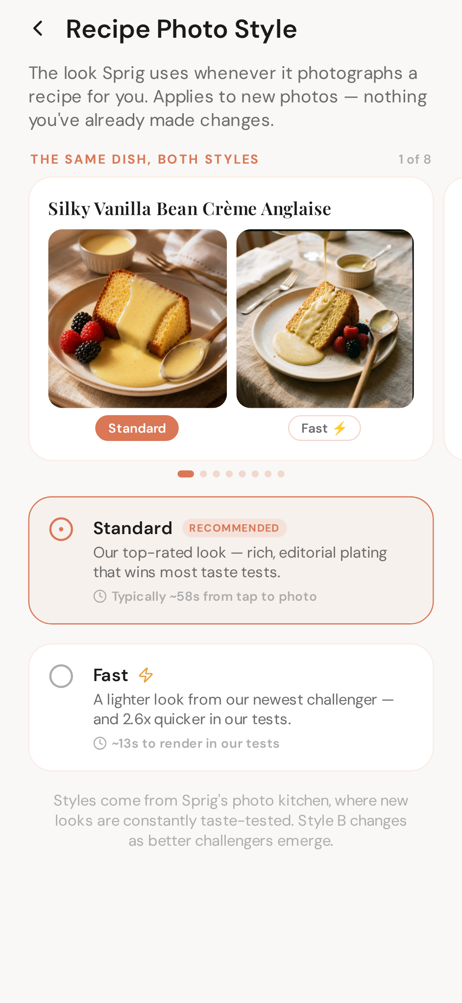 Side-by-side photo styles with real timings