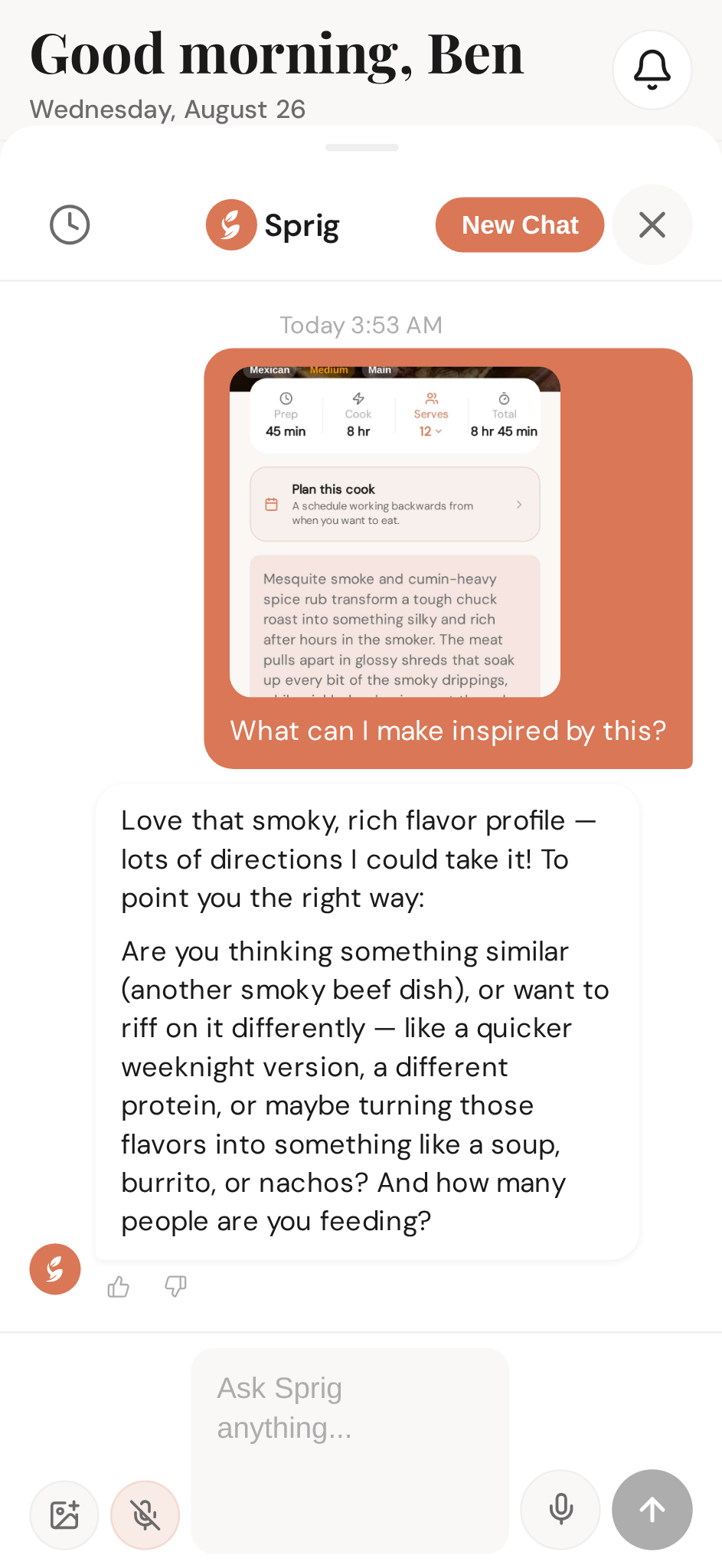 Sprig reads it and suggests what to cook