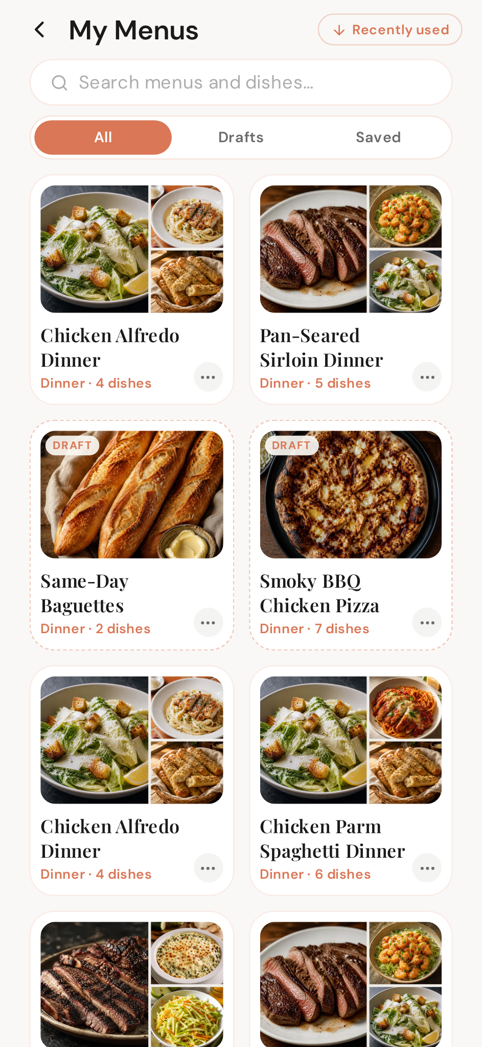 Your saved menus