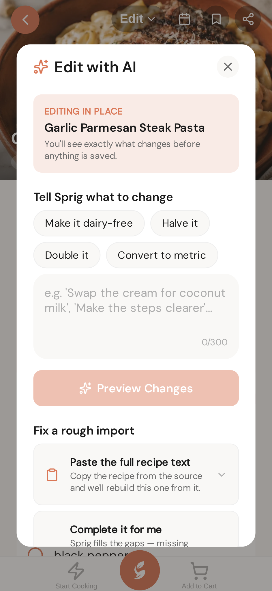 Or describe the change and let Sprig rework it
