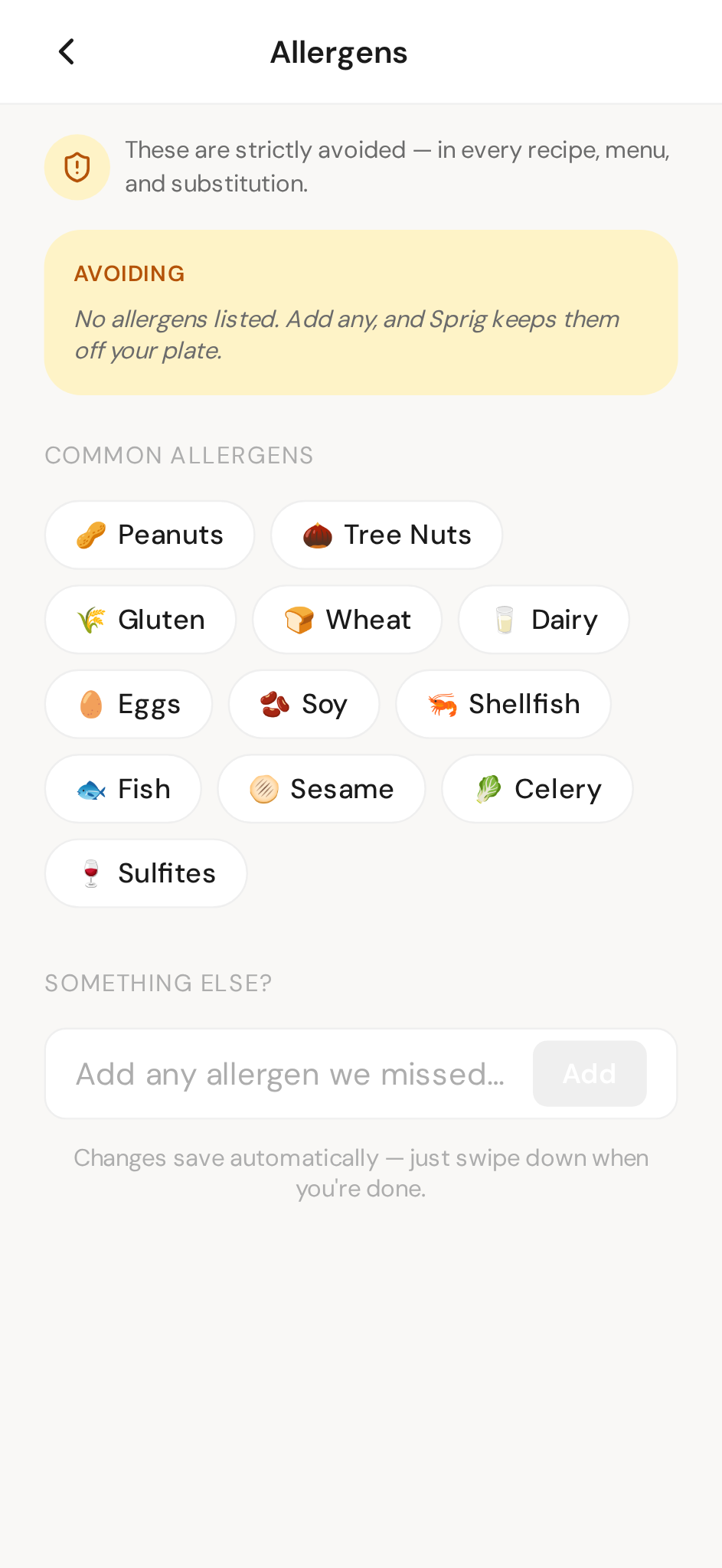 Allergen settings