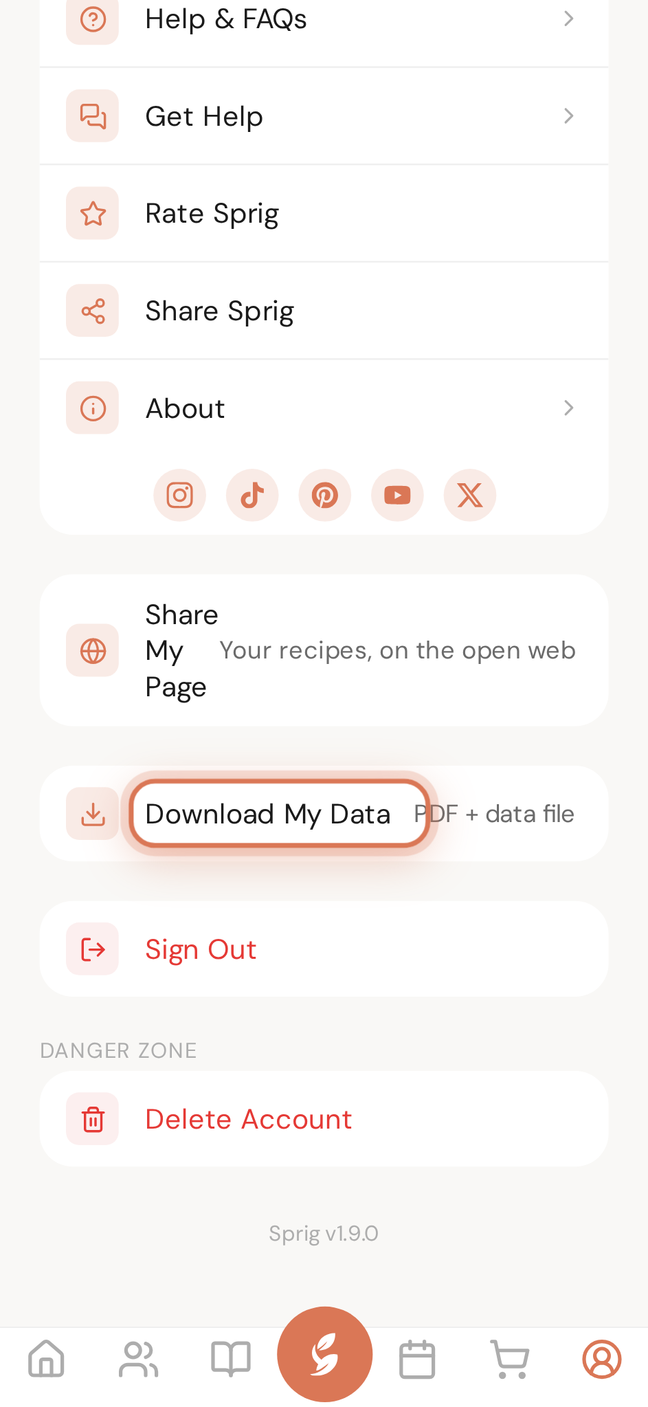 On the You page, tap Download My Data