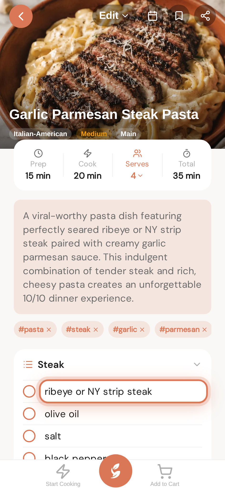 On the recipe page, tap the ingredient you're missing