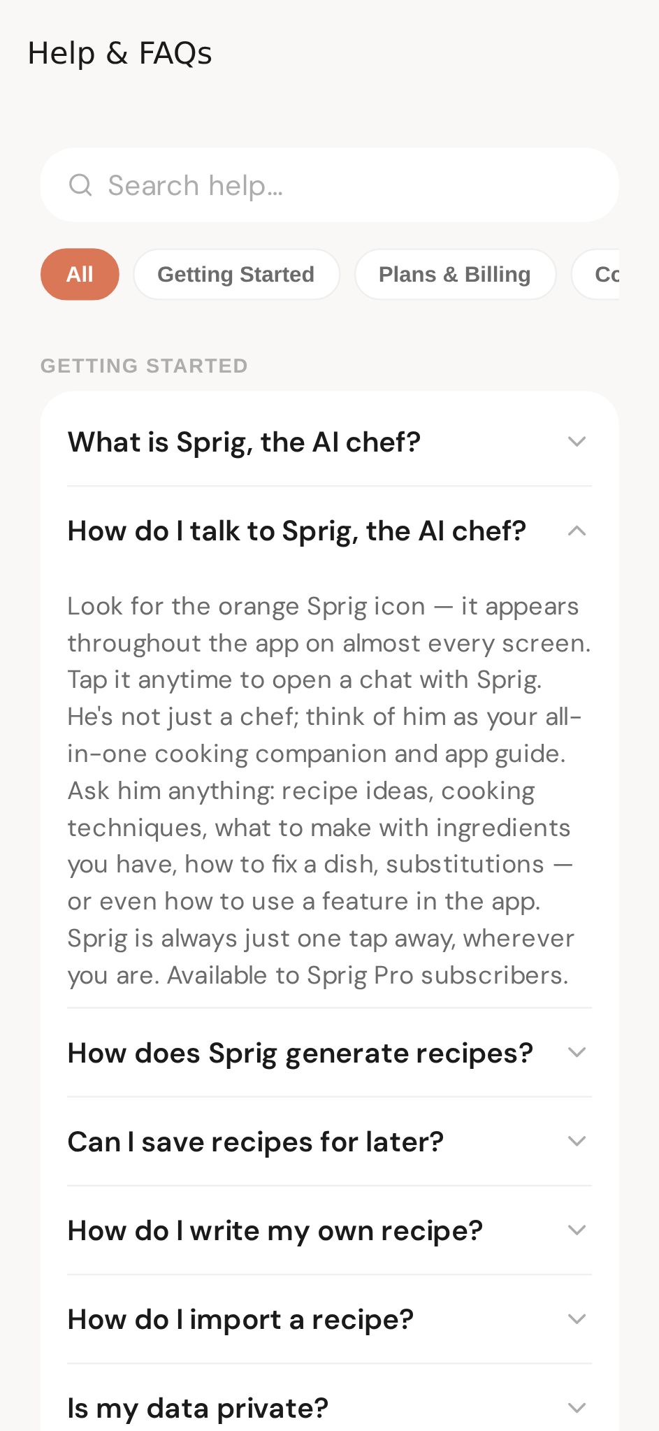 Tap any question — the answer drops open right there