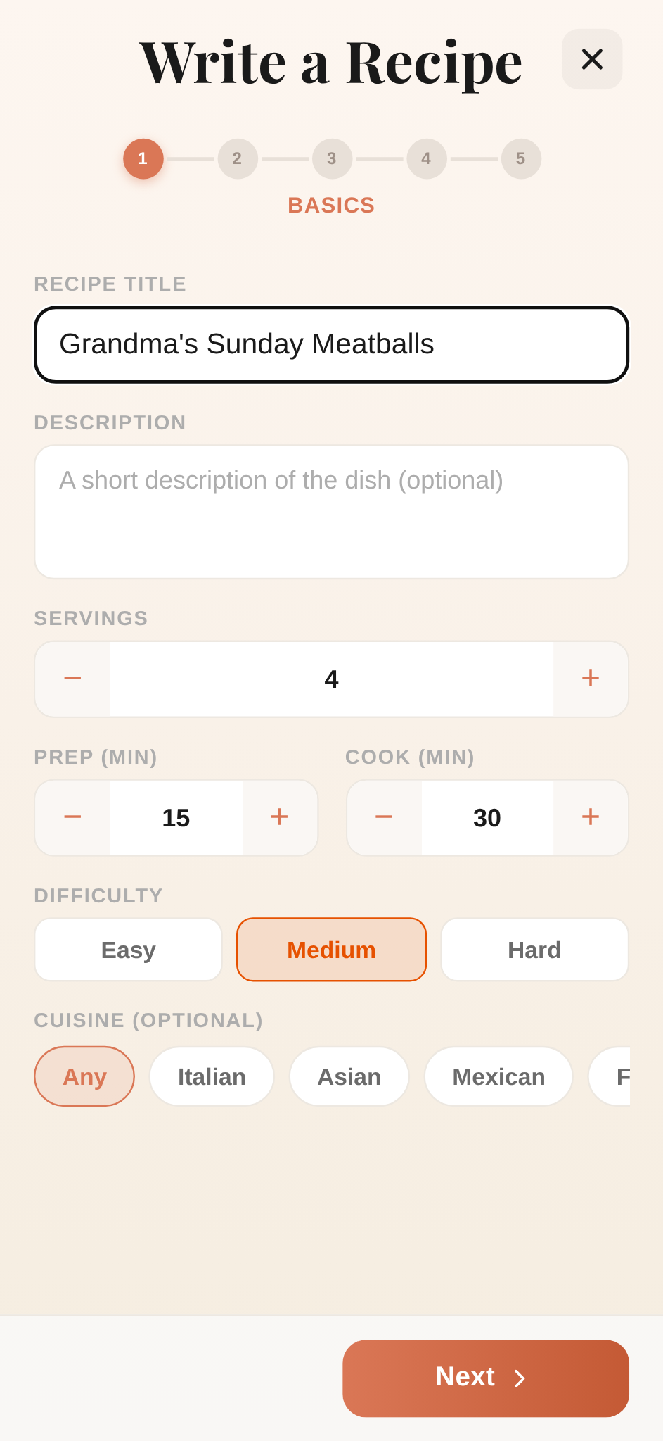 The recipe editor — five easy passes, starting with the basics