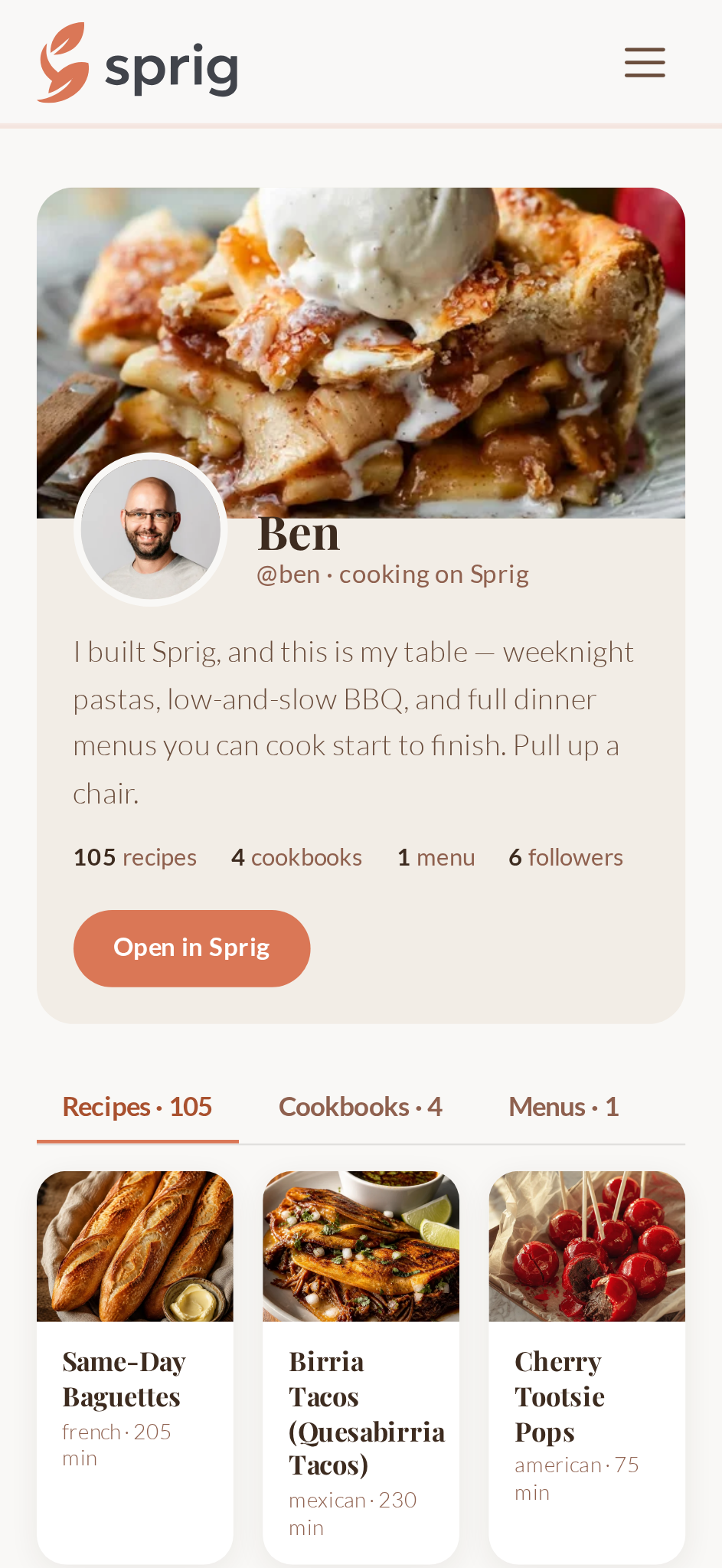 getsprig.app/cook/you — your kitchen, no app needed