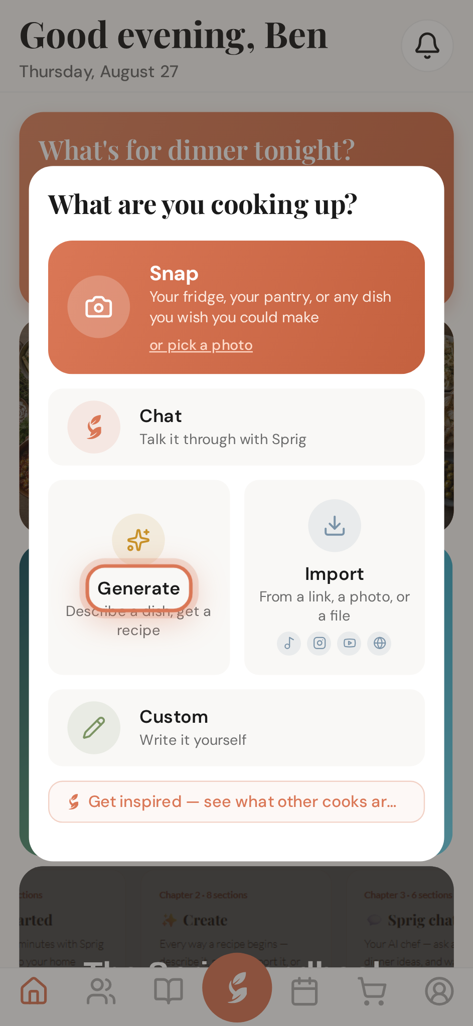 Tap the leaf and pick Generate