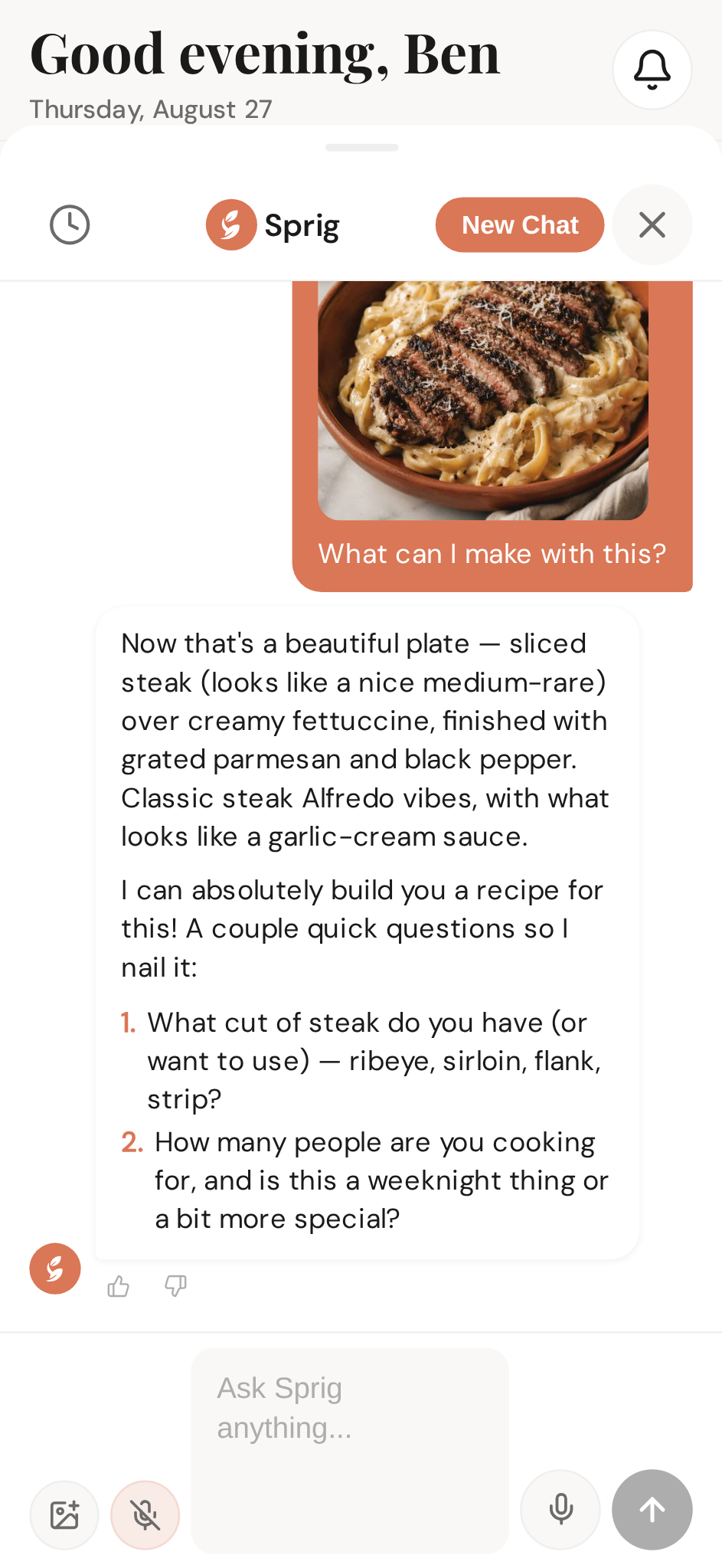 Sprig reads what it sees and suggests what to cook