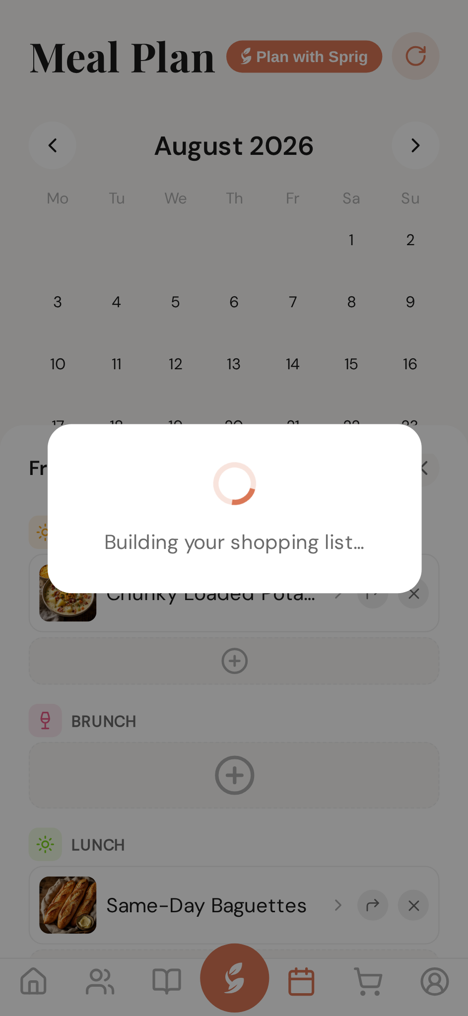 Every ingredient from the day's meals, gathered in one tap