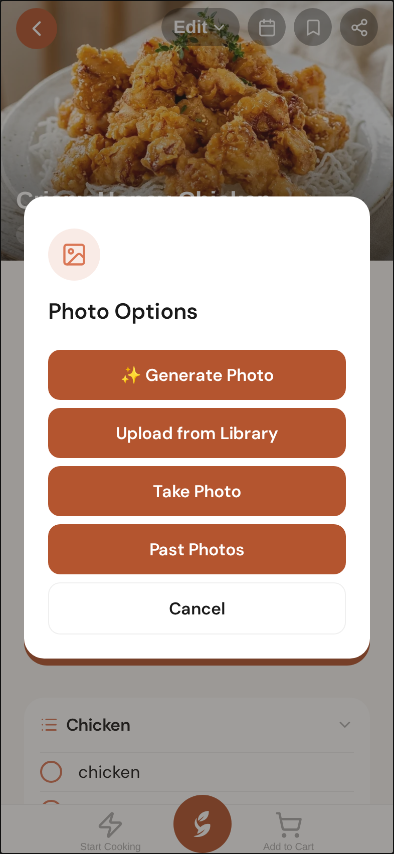Open the recipe's Edit menu → Photo → Past Photos