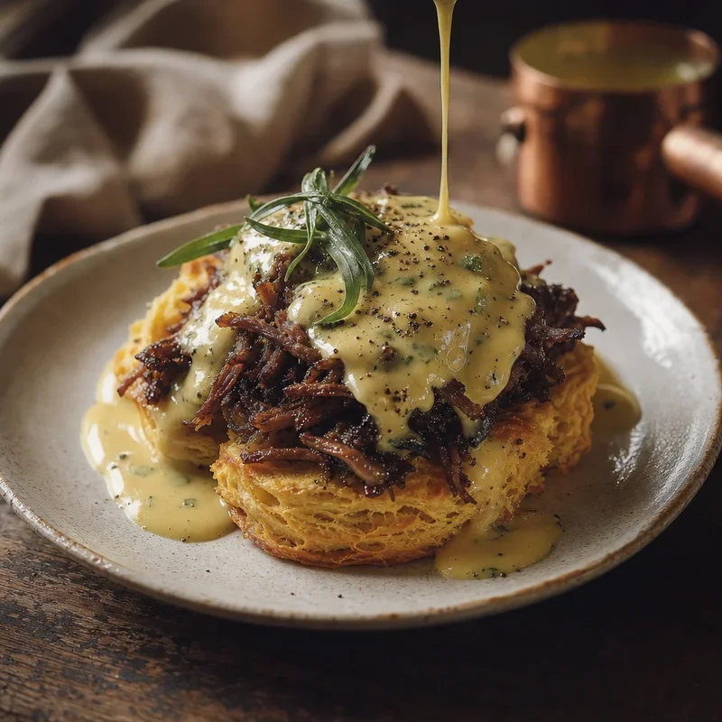 Duck Confit Hash over Sweet Potato Biscuits