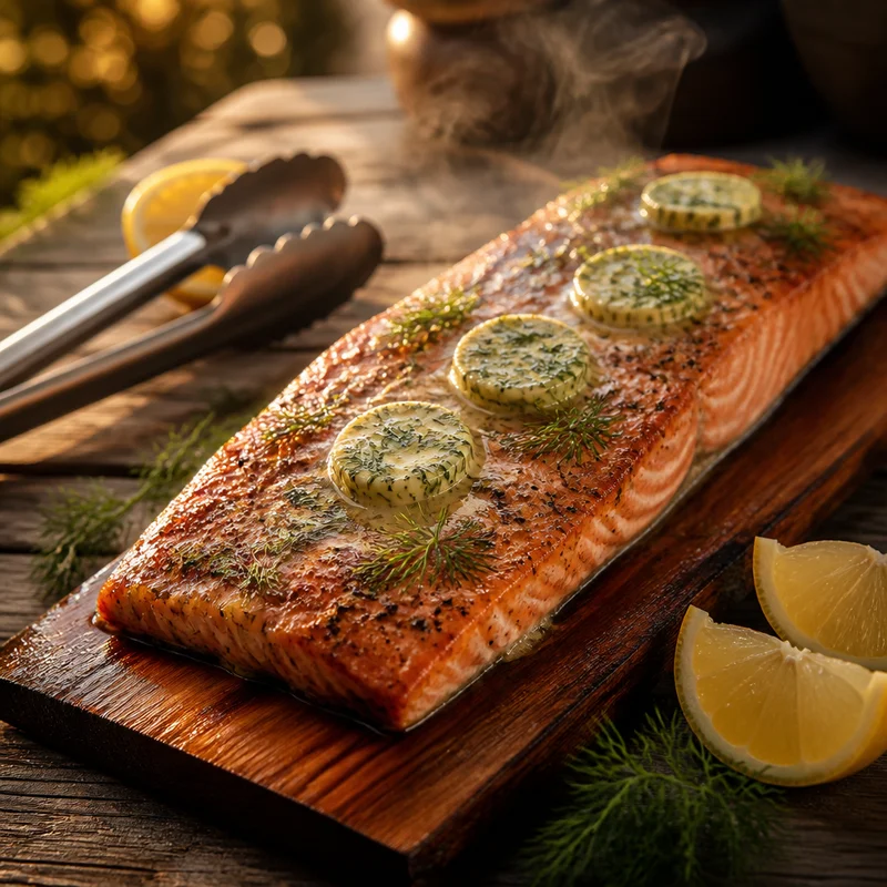 Cedar Plank Salmon with Dill Butter