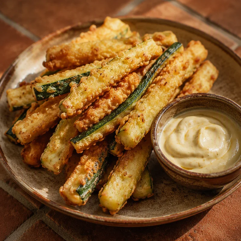 Crisp Fried Zucchini Sticks with Lemon Aioli