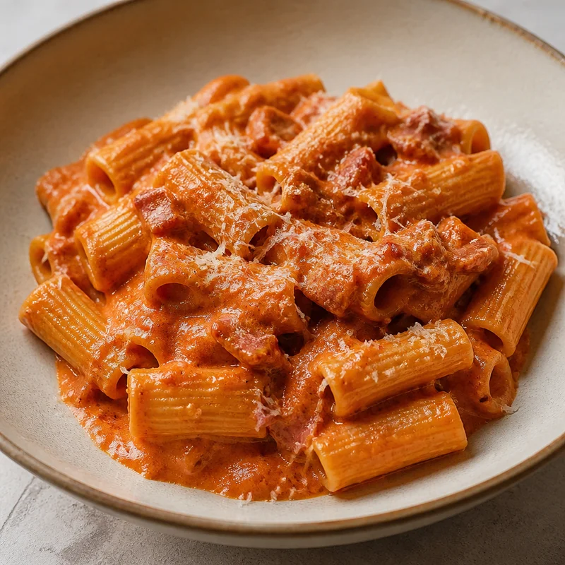 Rigatoni alla Vodka with Caramelized Tomato Paste & Pancetta