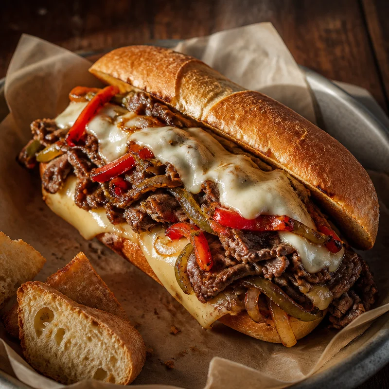 Italian Sirloin Cheesesteak with Peppers, Onions and Two Cheeses