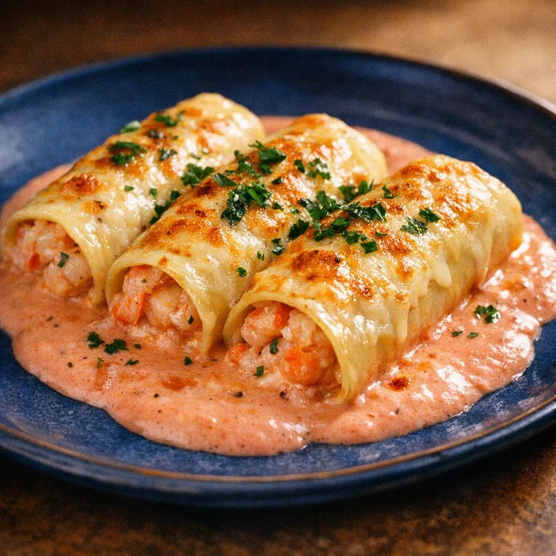 Shrimp & Crab Cannelloni in Pink Cream Sauce