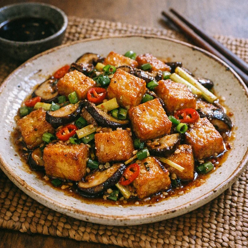 Crispy Lemongrass Tofu Stir-Fry with Shiitakes