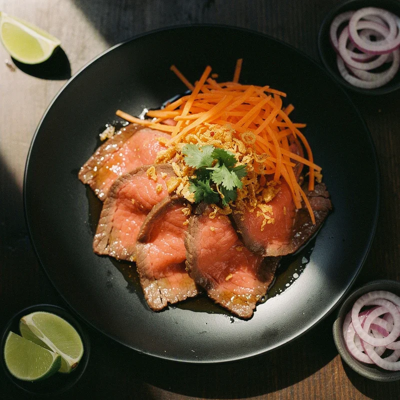 Lime-Cured Beef Salad with Pickled Carrot and Fried Shallots