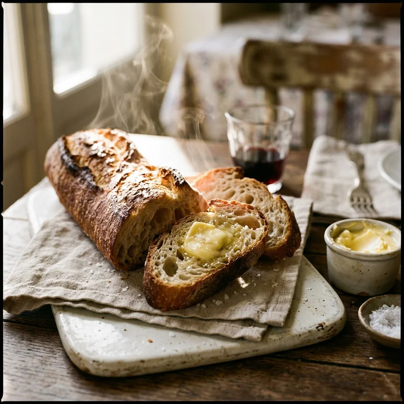 Warm Baguette with Cultured Butter and Flaky Salt