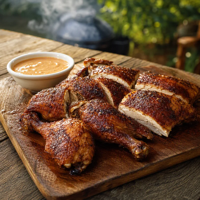 Smoked Whole Chicken with Alabama White Sauce