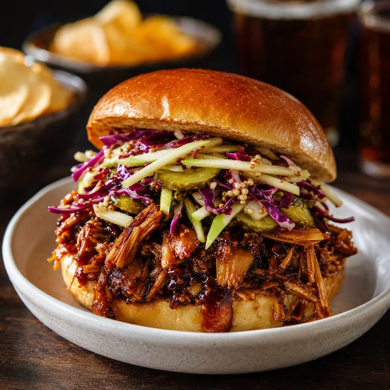 Smoky Pulled Jackfruit Sandwiches with Mustard-Vinegar Slaw