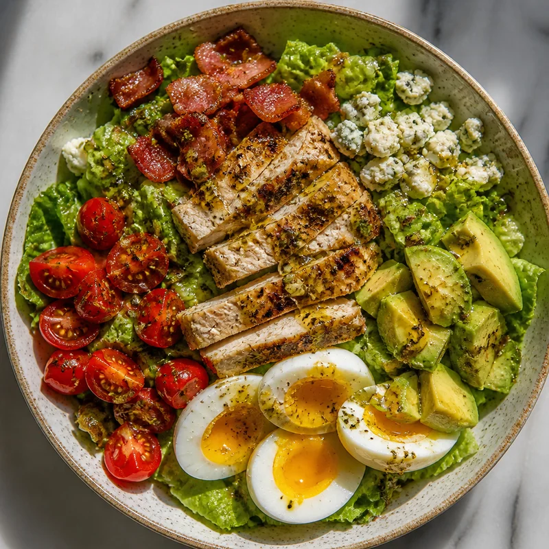 Rowed Cobb Salad with Grilled Chicken and Jammy Eggs