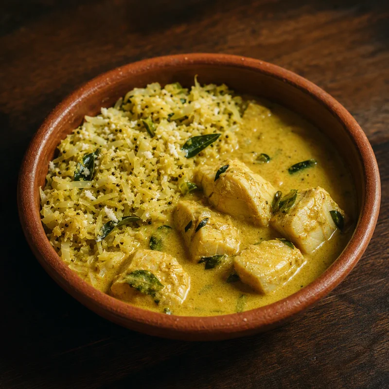 Kerala Coconut Fish Curry with Cabbage Thoran
