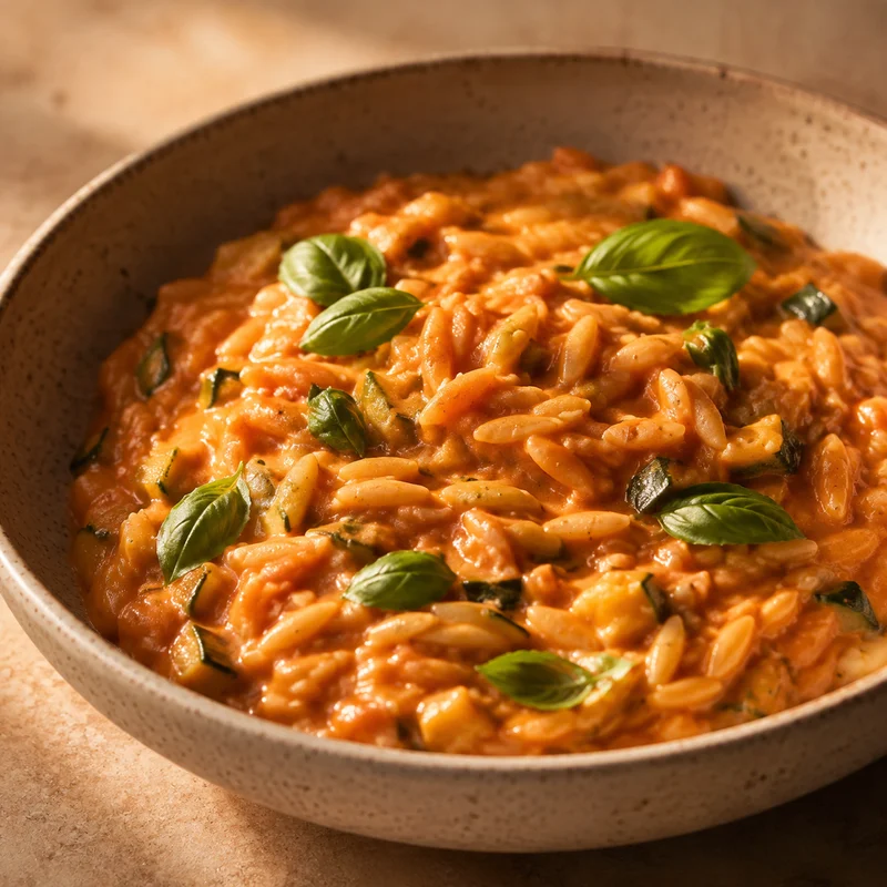 Creamy Tomato Orzo with Hidden Zucchini