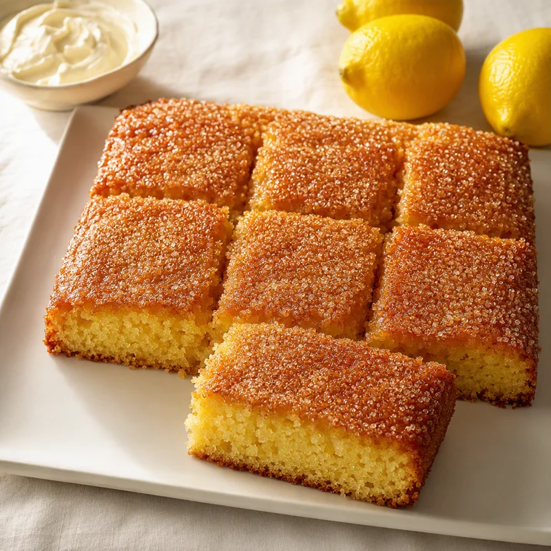 British Lemon Drizzle Traybake with a Crunchy Sugar Crust