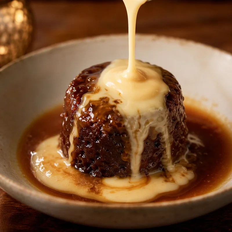 Sticky Toffee Puddings with Salted Toffee Sauce & Pouring Custard