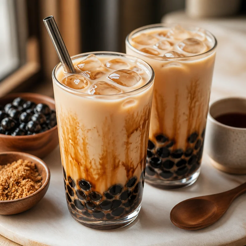 Brown Sugar Boba Milk Tea with Chewy Tapioca Pearls