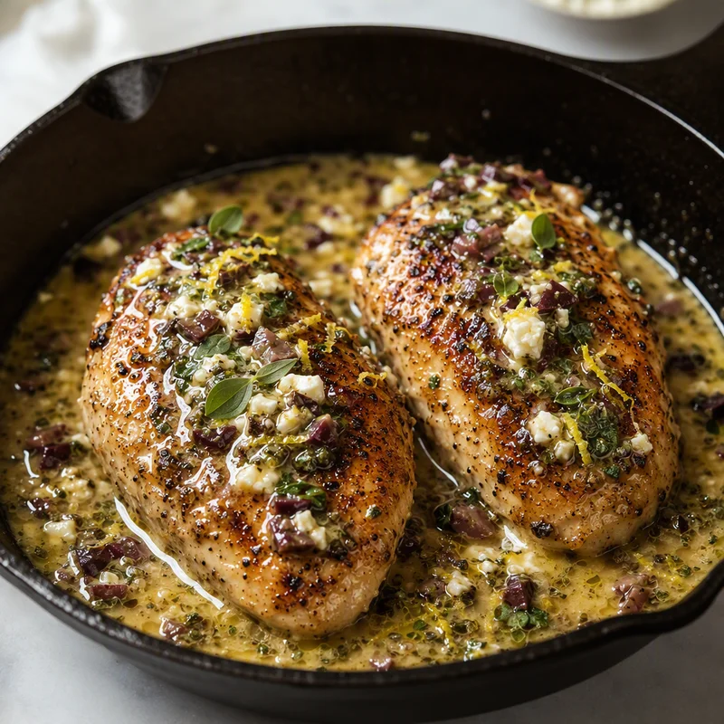 Sous Vide Lemon-Oregano Chicken with Feta-Olive Butter