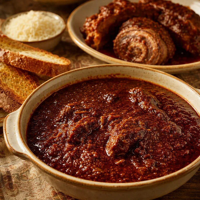 Neapolitan Sunday Ragù with Braciole and Pork Ribs