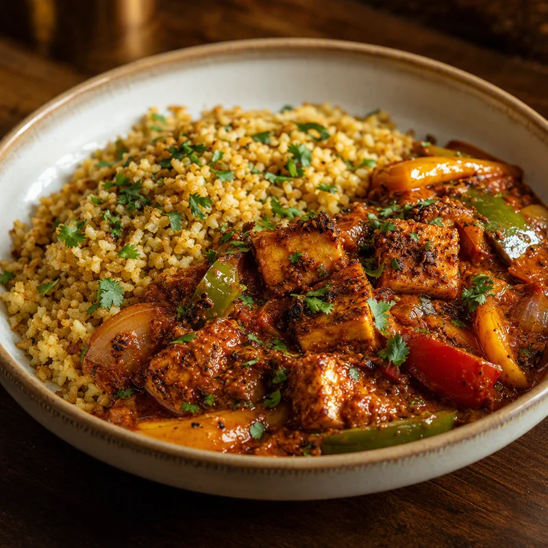 Kadai Paneer with Charred Peppers and Cumin Cauliflower Rice