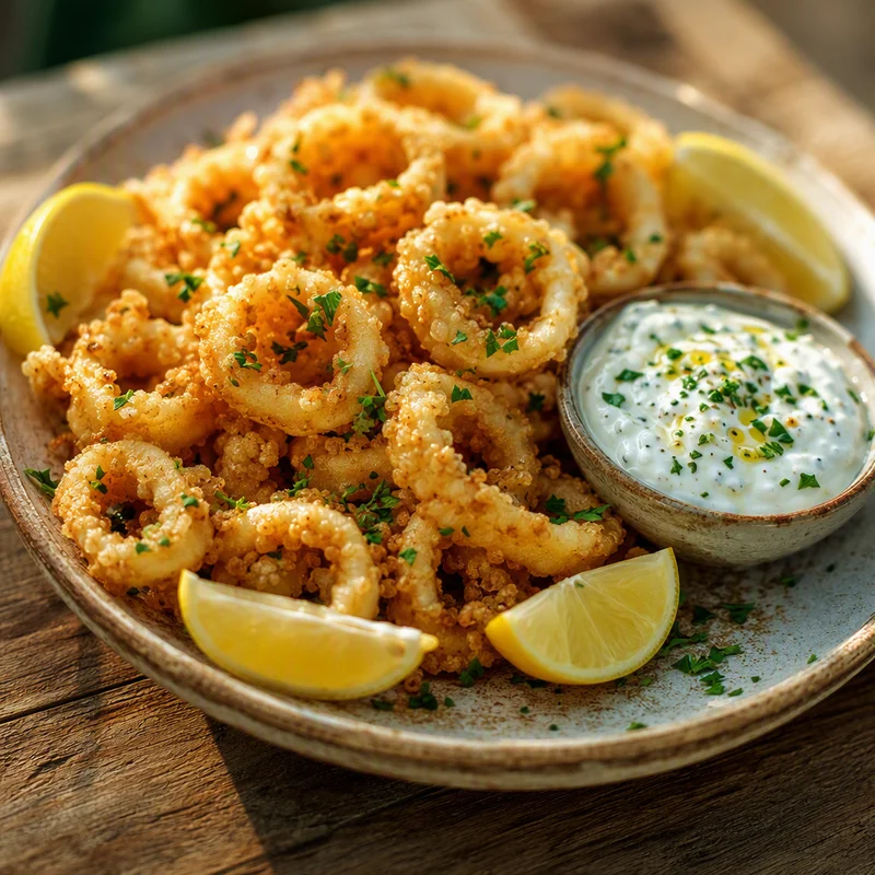 Crispy Fried Calamari with Lemon-Garlic Yogurt