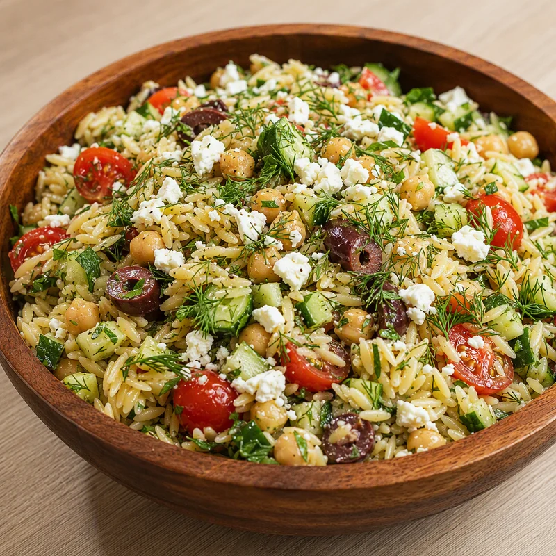 Big-Batch Lemony Orzo Salad with Chickpeas and Feta