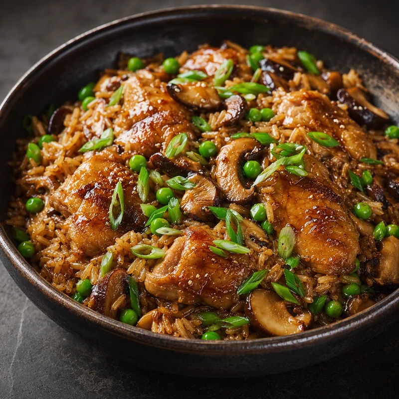 Ginger-Soy Chicken and Mushroom Rice Bake