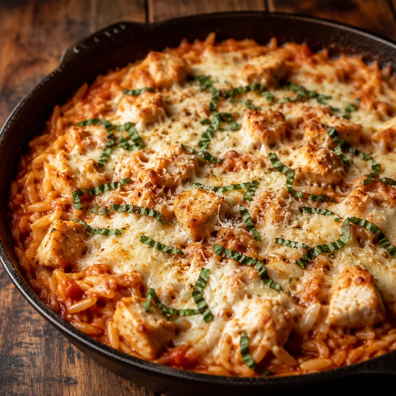 Creamy Tomato Orzo with Chicken and Melty Mozzarella