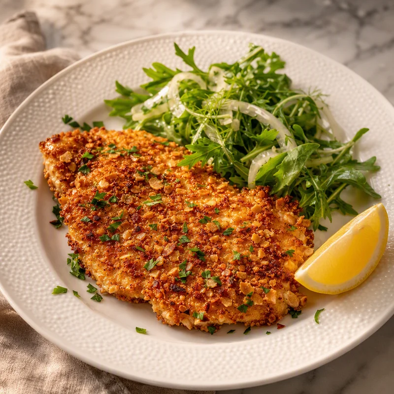 Almond-Crusted Chicken Milanese with Arugula-Fennel Salad