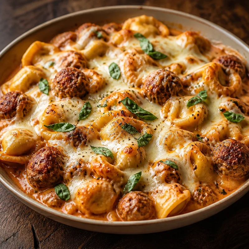 One-Pot Cheesy Tortellini and Mini Meatballs